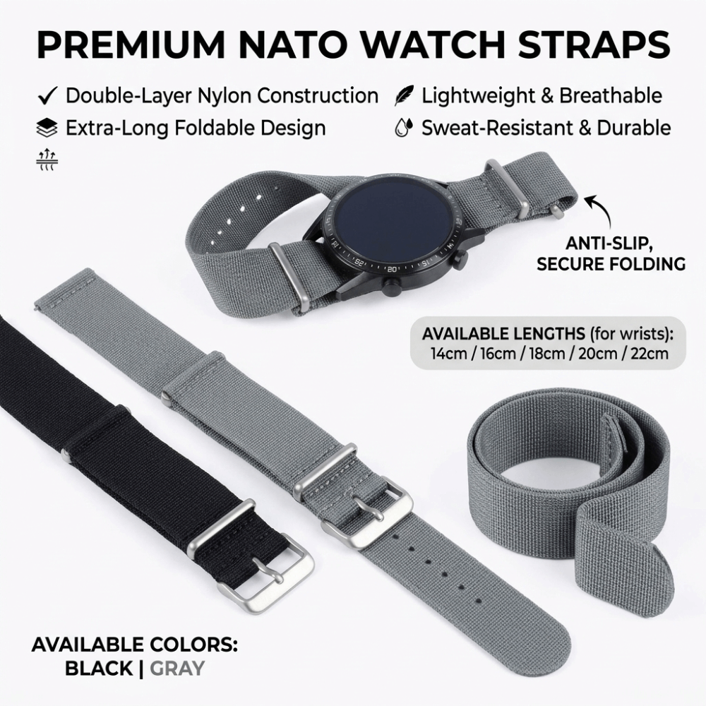 Nato Strap Nylon - حزام ساعة ناتو 14/16/18/20/22 ملم، سوار