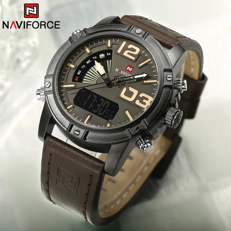 Leather Watch Band Men - NAVIFORCE العلامة التجارية الأعلى الرجال ساعة