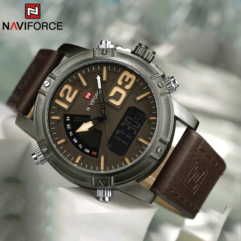 NAVIFORCE العلامة التجارية الأ - مراجعة Leather Watch Band Men وسعره