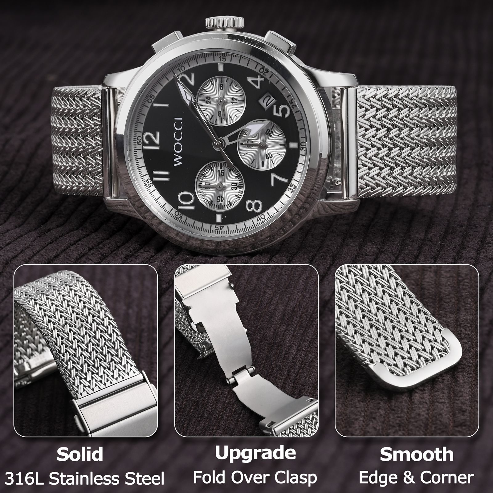 سوار ساعة WOCCI Elite المعدني، - مراجعة Mesh Strap Metal وسعره