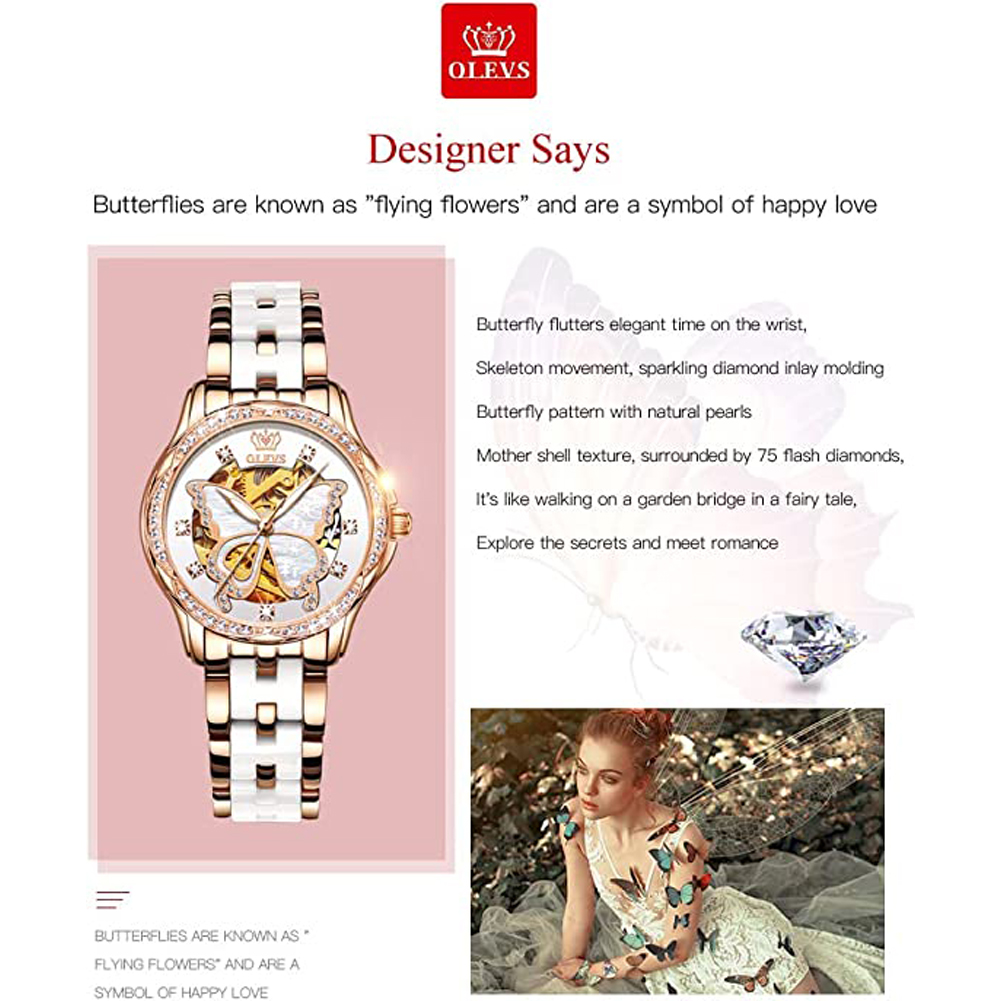 OLEVS للنساء ساعات أوتوماتيكية - مراجعة Butterfly Clasp Deployant وسعره